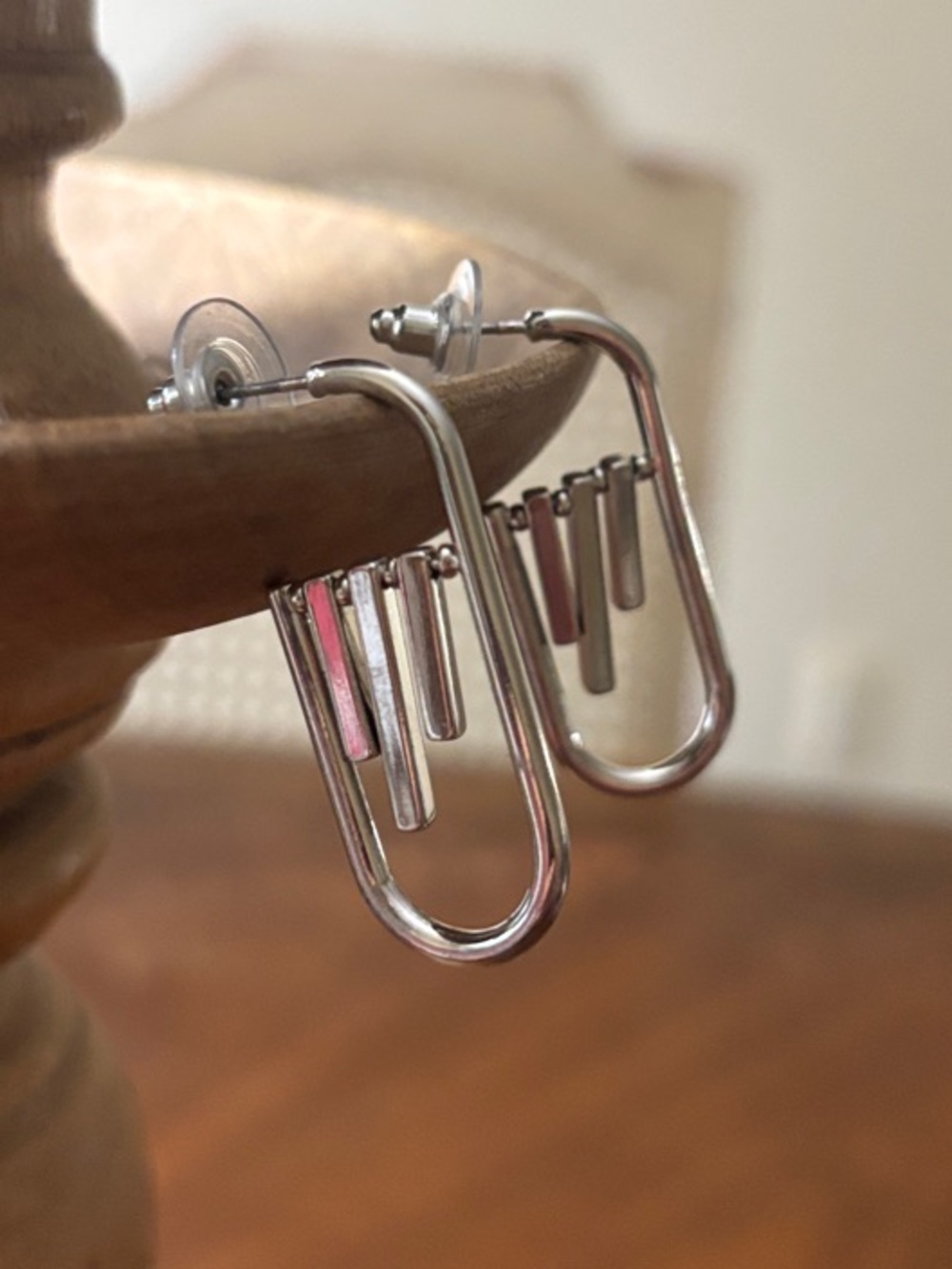 Marlyn Schiff Silver-Tone Dangle Paperclip Hoop Earrings